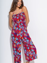 Pour Moi Red Strapless Shirred Bodice Crop Leg Beach Jumpsuit - Image 2 of 4