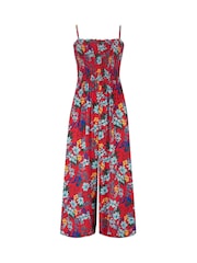Pour Moi Red Strapless Shirred Bodice Crop Leg Beach Jumpsuit - Image 3 of 4