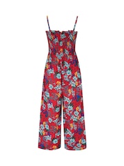 Pour Moi Red Strapless Shirred Bodice Crop Leg Beach Jumpsuit - Image 4 of 4