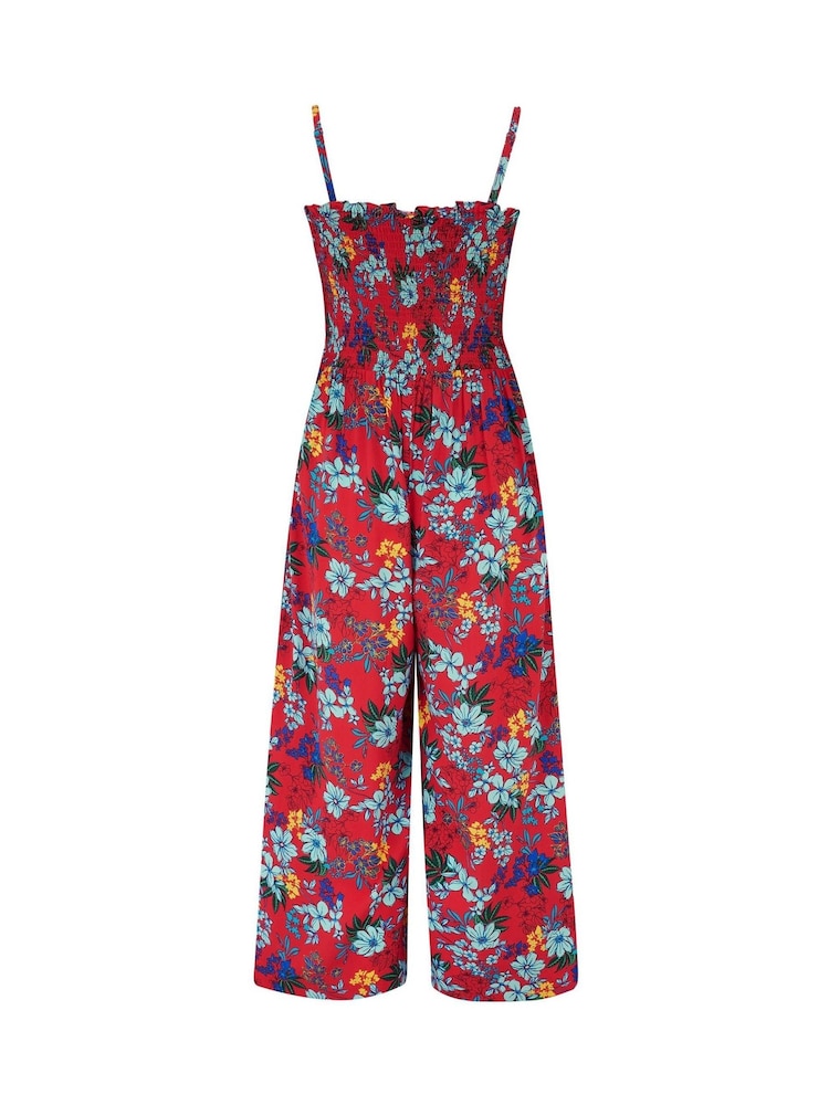 Pour Moi Red Strapless Shirred Bodice Crop Leg Beach Jumpsuit - Image 4 of 4