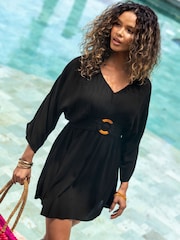 Pour Moi Black Crinkle O Ring Woven Beach Cover-Up - Image 1 of 1