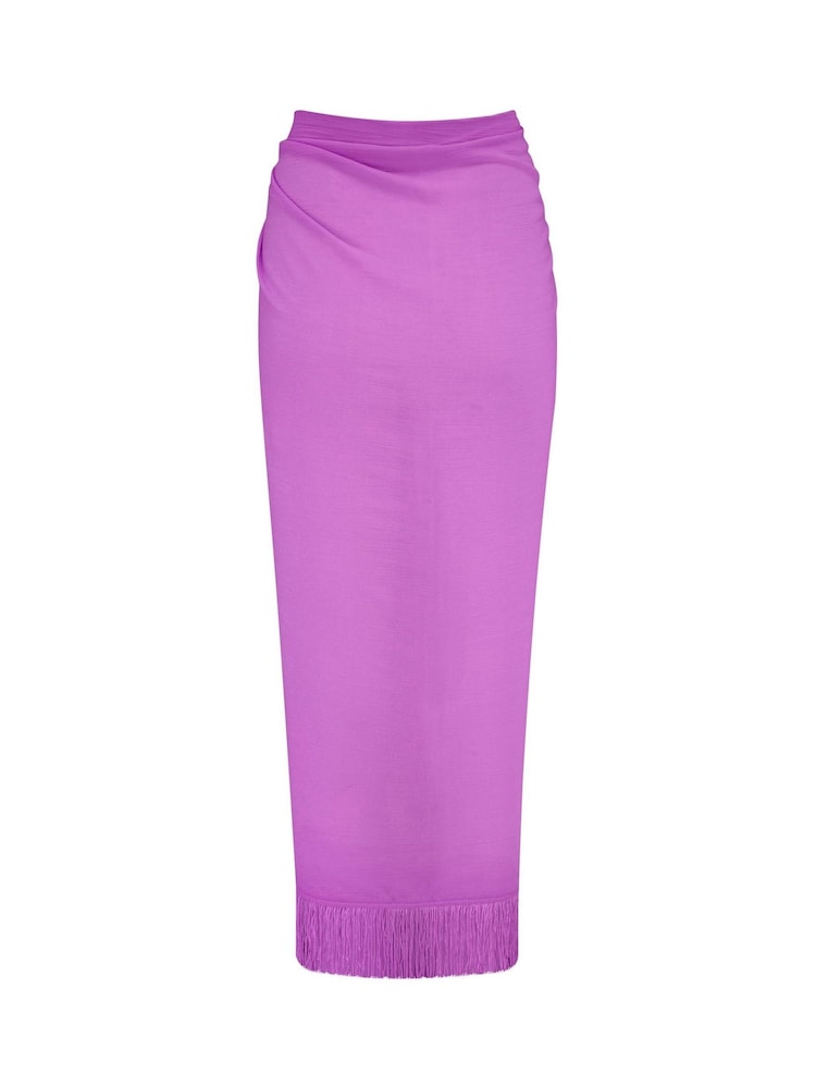 Pour Moi Purple Fringe Trim Crinkle Woven Multiway Sarong - Image 4 of 4