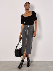 Apricot Grey Pinstripe Cargo Pocket Zip Skirt - Image 1 of 4