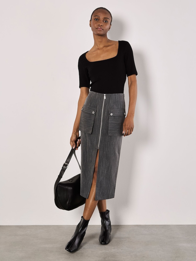 Apricot Grey Pinstripe Cargo Pocket Zip Skirt - Image 1 of 4
