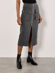 Apricot Grey Pinstripe Cargo Pocket Zip Skirt - Image 2 of 4