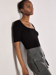 Apricot Grey Pinstripe Cargo Pocket Zip Skirt - Image 4 of 4