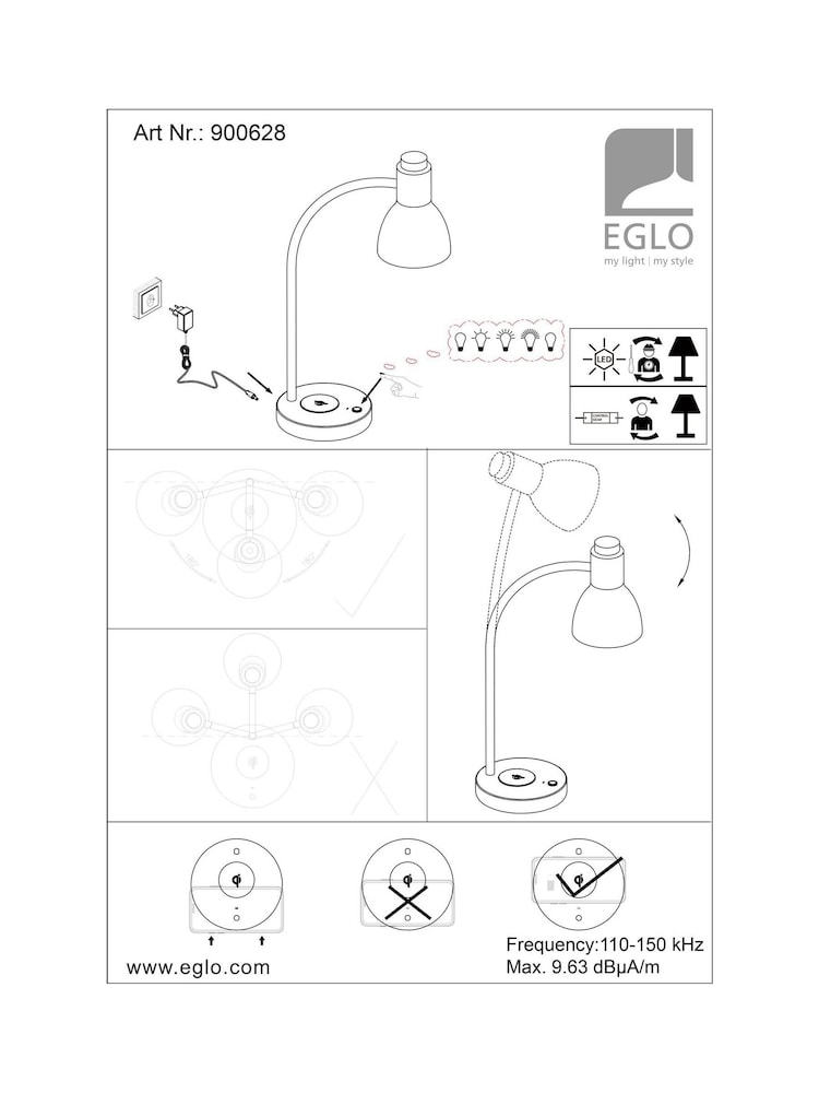 Eglo Black Veradal Touch Dimmer QI Charging LED Table Lamp - Image 5 of 5