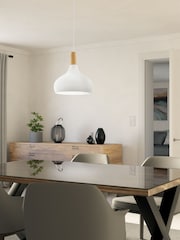 Eglo White Sabinar Metal and Wood Single Pendant Ceiling Light - Image 1 of 5