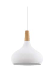 Eglo White Sabinar Metal and Wood Single Pendant Ceiling Light - Image 3 of 5