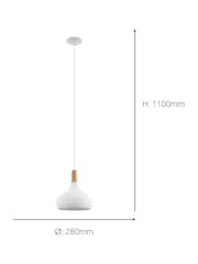 Eglo White Sabinar Metal and Wood Single Pendant Ceiling Light - Image 4 of 5