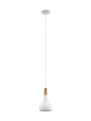 Eglo White Sabinar Metal and Wood Single Pendant Ceiling Light - Image 2 of 5