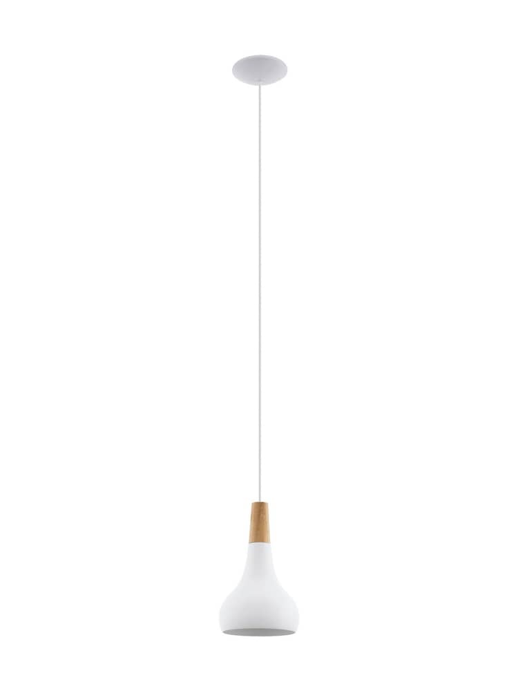 Eglo White Sabinar Metal and Wood Single Pendant Ceiling Light - Image 2 of 5