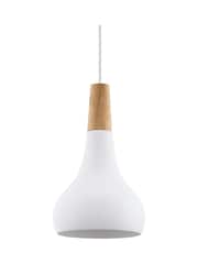 Eglo White Sabinar Metal and Wood Single Pendant Ceiling Light - Image 3 of 5