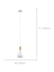 Eglo White Sabinar Metal and Wood Single Pendant Ceiling Light - Image 4 of 5