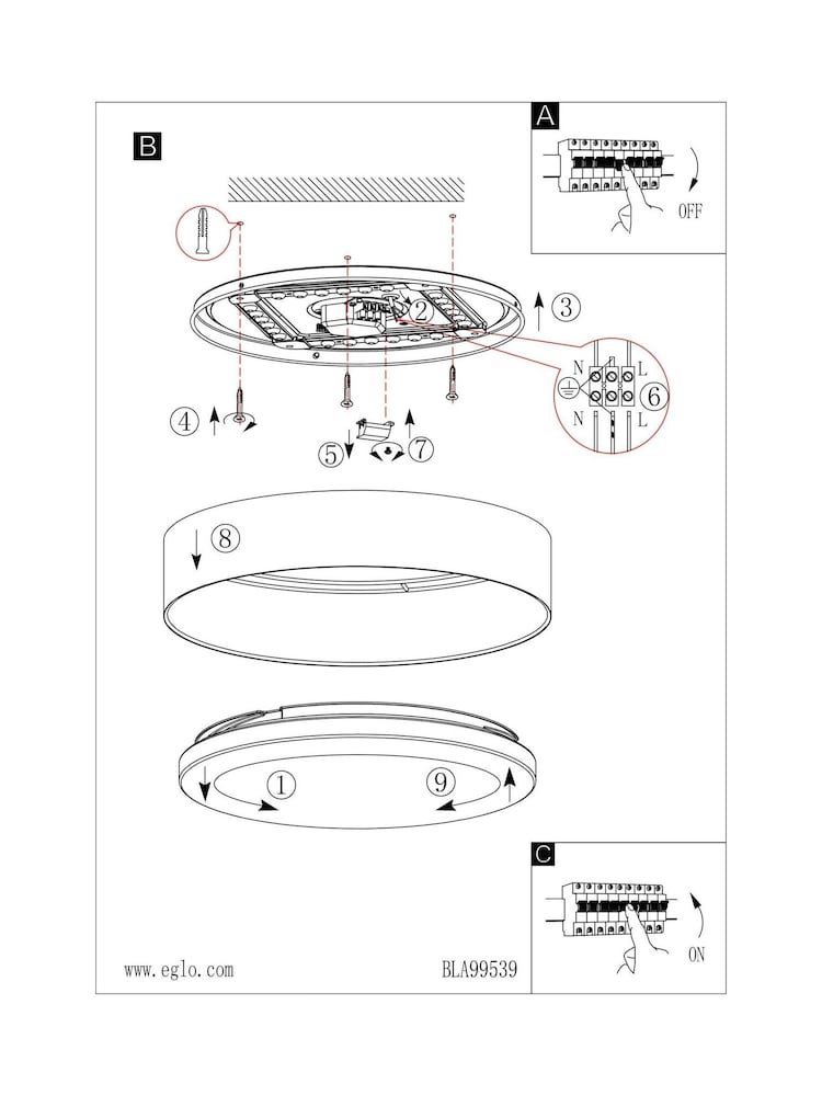 Eglo White Maserlo 2 LED Fabric Ceiling Light - Image 5 of 5