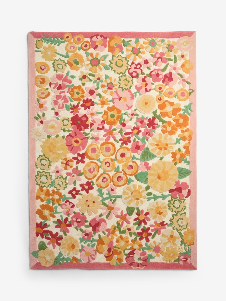Lucy Tiffney Orange Campion Floral Print Wool Tufted Rug - Image 1 of 5