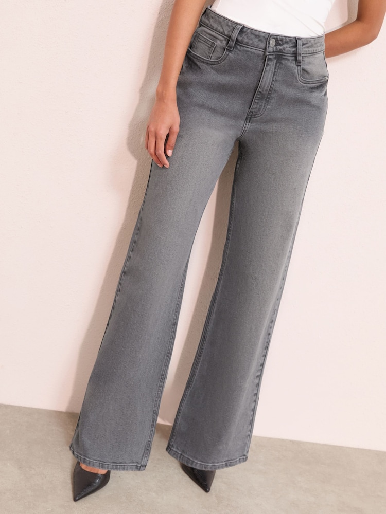 Friends Like These Grey Denim Petite Everyday Wide Jeans - Image 1 of 4 Friends Like These Grey Denim Petite Everyday Wide Jeans - Image 1 of 4