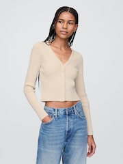 Gap Beige Cropped Plaited Rib Cardigan - Image 1 of 5