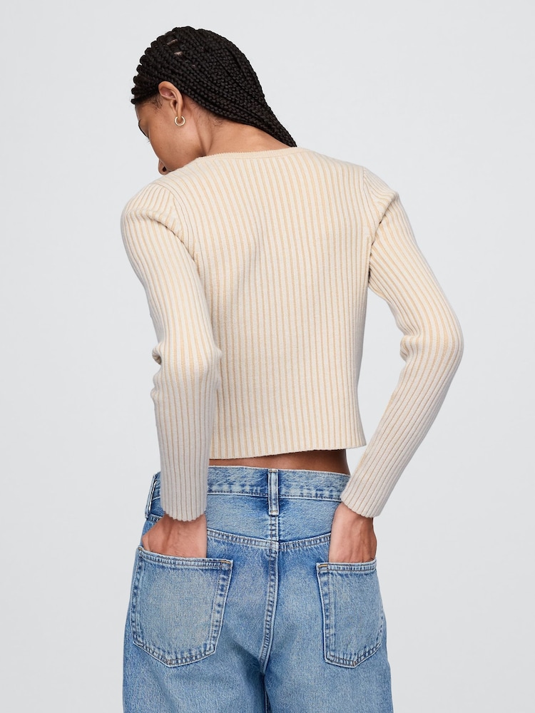 Gap Beige Cropped Plaited Rib Cardigan - Image 2 of 5