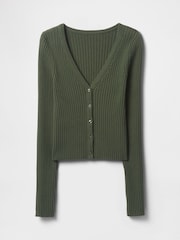 Gap Green Cropped Plaited Rib Cardigan - Image 1 of 5