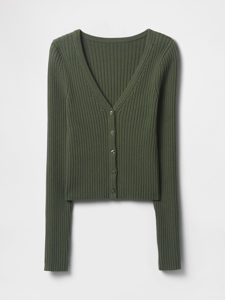 Gap Green Cropped Plaited Rib Cardigan - Image 1 of 5