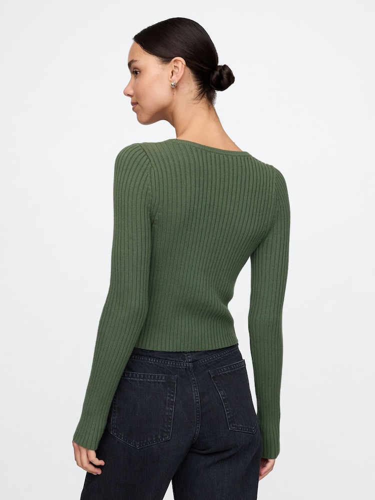 Gap Green Cropped Plaited Rib Cardigan - Image 2 of 5 Gap Green Cropped Plaited Rib Cardigan - Image 2 of 5