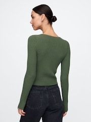 Gap Green Cropped Plaited Rib Cardigan - Image 3 of 5
