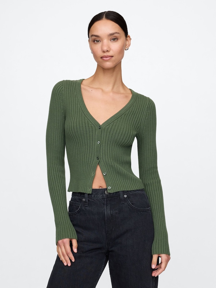 Gap Green Cropped Plaited Rib Cardigan - Image 5 of 5