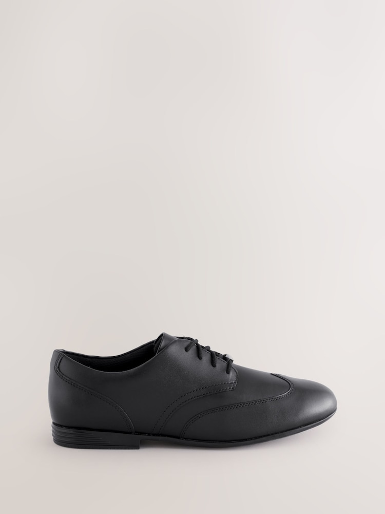 Clarks Black Leather Wide Fit (G) Older Girls Finja Wing Brogues - Image 1 of 1