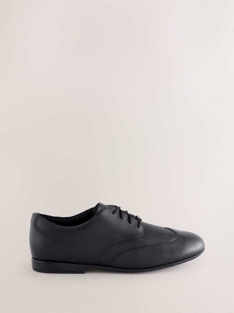 Clarks Black Leather Wide Fit (G) Older Girls Finja Wing Brogues - Image 1 of 1