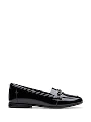 Clarks Black Patent Standard Fit (F) Older Girls Finja Loafers - Image 1 of 6