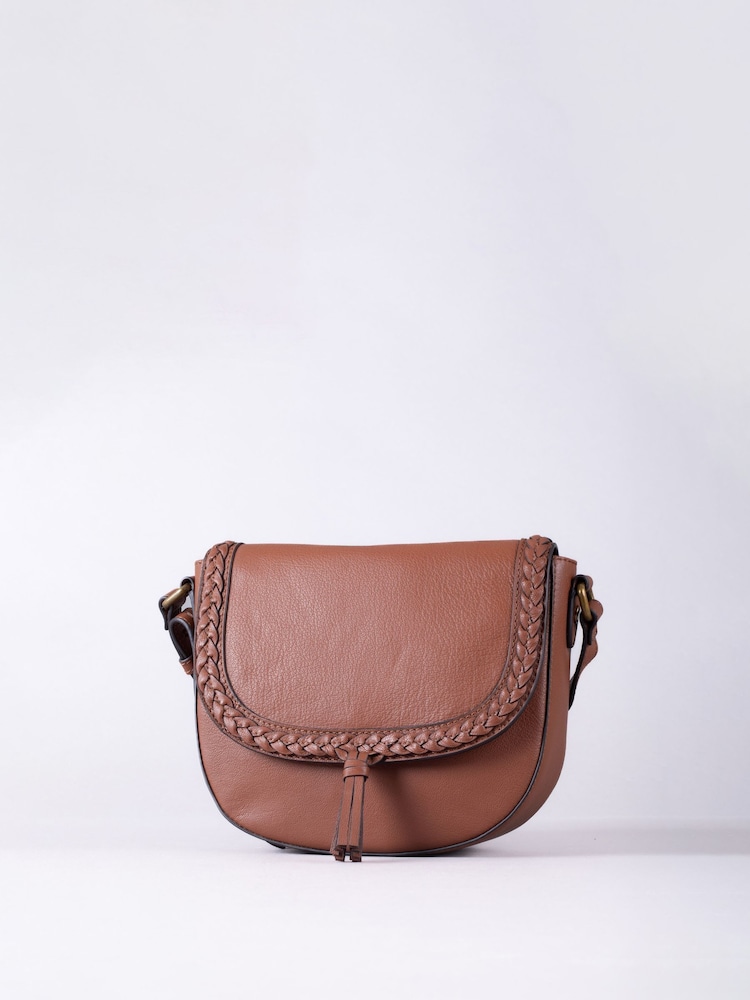 Lakeland Leather tan Tarnbeck Braid Saddle Bag - Image 1 of 6