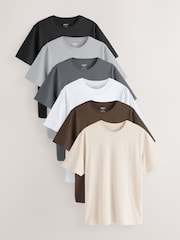 Black/White/Grey/Slate Grey/Stone/Brown Regular Fit Essential Cotton T-Shirts 6 Pack - Image 1 of 10