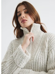River Island Brown Knit Half Zip Pleated Jumper Dress - Image 4 of 6