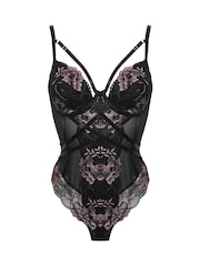 Pour Moi Black/chrome Thong After Hours Underwired Thong Back Bodysuit - Image 3 of 4