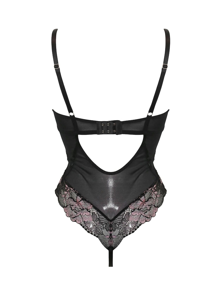 Pour Moi Black/chrome Thong After Hours Underwired Thong Back Bodysuit - Image 4 of 4