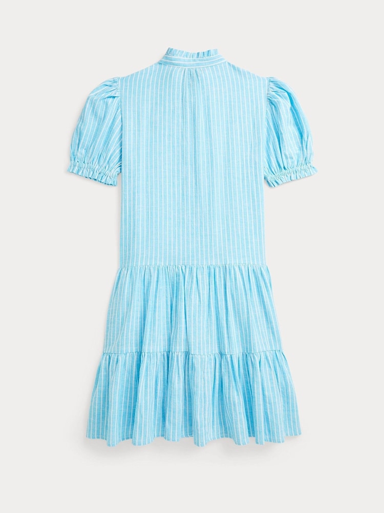 Polo Ralph Lauren Bright Blue Girls Stripe Linen Blend Shirt Dress - Image 2 of 2