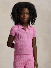 Polo Ralph Lauren Pink Girls 100% Cotton Cable Knit Polo Jumper - Image 1 of 5
