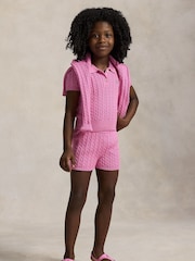 Polo Ralph Lauren Pink Girls 100% Cotton Cable Knit Polo Jumper - Image 2 of 5