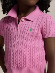Polo Ralph Lauren Pink Girls 100% Cotton Cable Knit Polo Jumper - Image 3 of 5