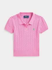 Polo Ralph Lauren Pink Girls 100% Cotton Cable Knit Polo Jumper - Image 4 of 5