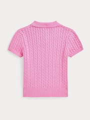 Polo Ralph Lauren Pink Girls 100% Cotton Cable Knit Polo Jumper - Image 5 of 5