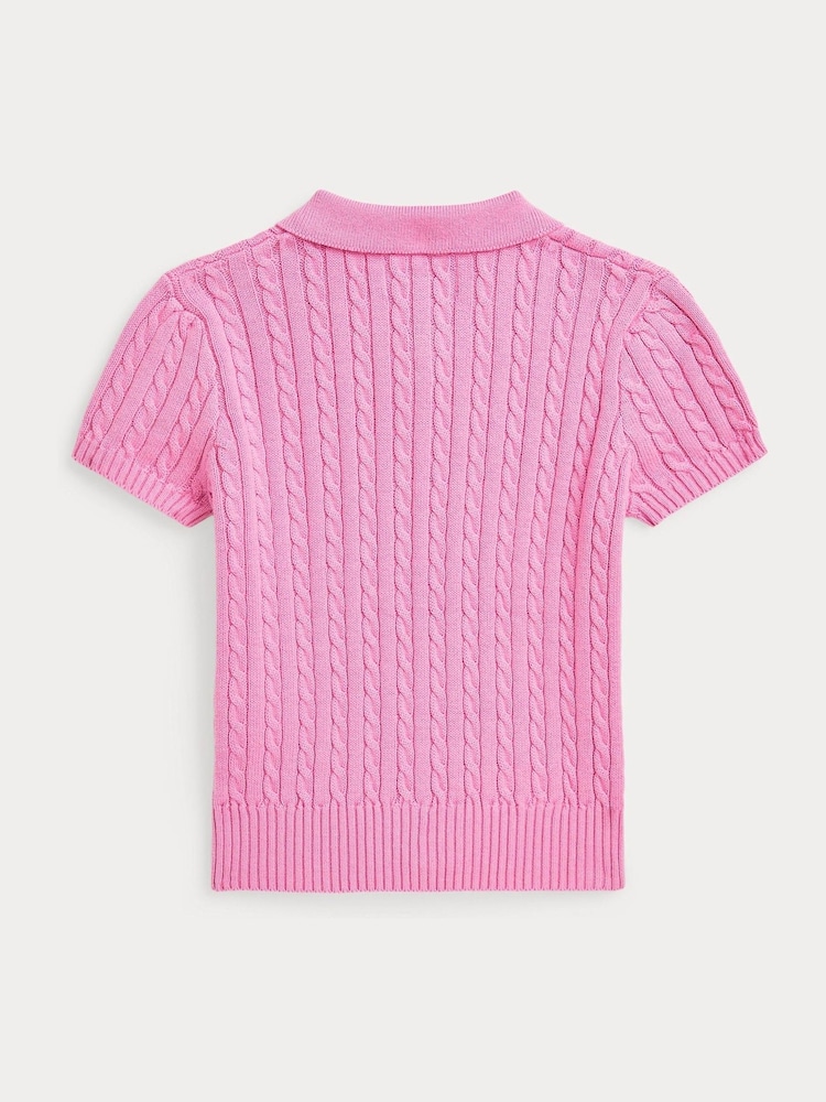 Polo Ralph Lauren Pink Girls 100% Cotton Cable Knit Polo Jumper - Image 5 of 5