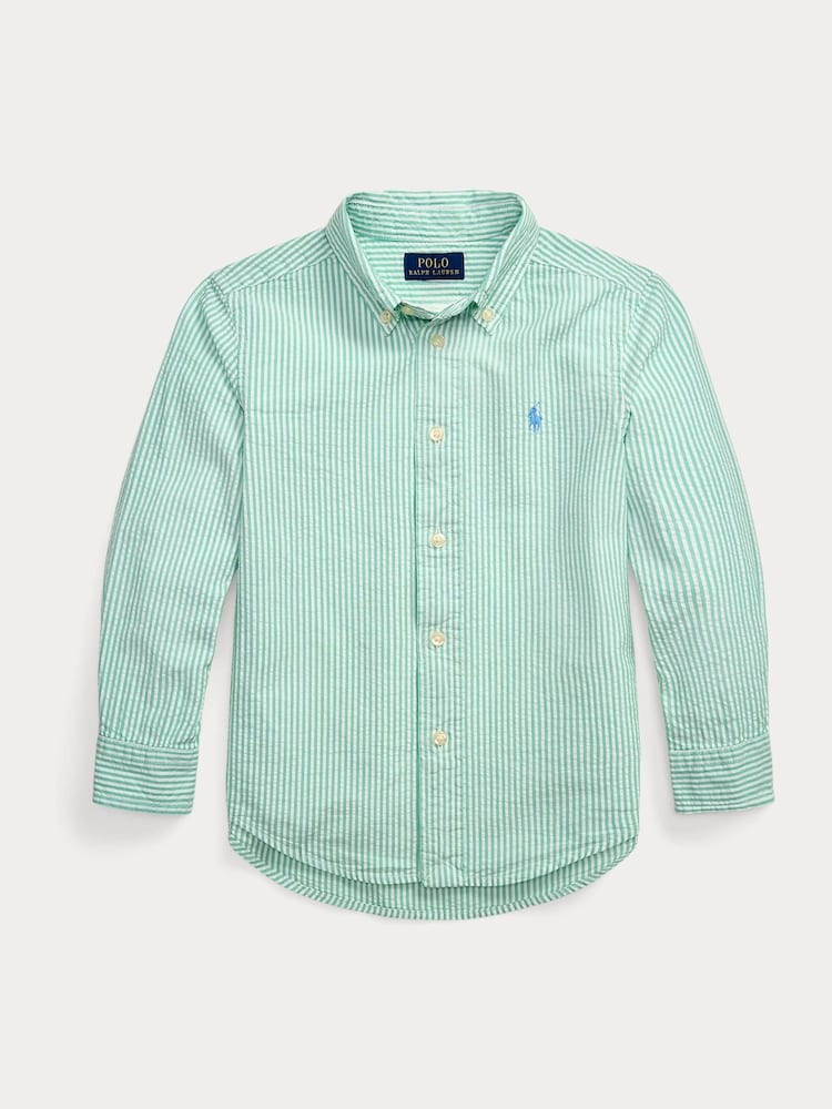 Polo Ralph Lauren Green Boys Striped Seersucker Shirt - Image 1 of 2
