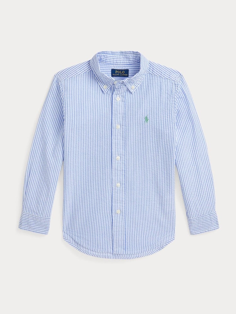 Polo Ralph Lauren Blue Boys Striped Seersucker Shirt - Image 4 of 5