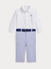 Polo Ralph Lauren White Baby Boys White Shirt Belt Seersucker Shirts And Trousers Set - Image 1 of 2