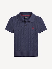 Polo Ralph Lauren Blue Boys Cable Knit Polo Collar Jumper - Image 1 of 2