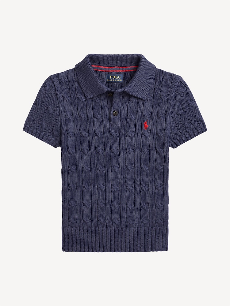 Polo Ralph Lauren Blue Boys Cable Knit Polo Collar Jumper - Image 1 of 2