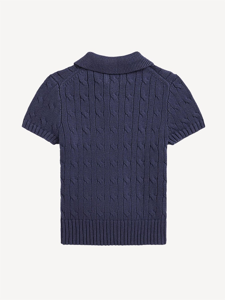 Polo Ralph Lauren Blue Boys Cable Knit Polo Collar Jumper - Image 2 of 2 Polo Ralph Lauren Blue Boys Cable Knit Polo Collar Jumper - Image 2 of 2