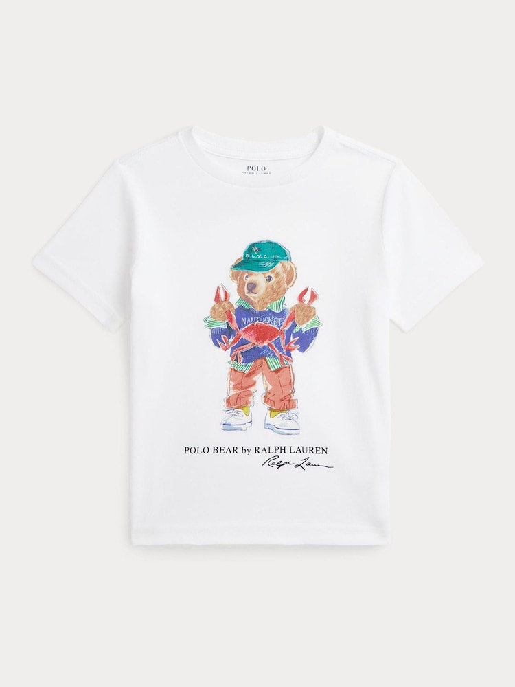 Polo Ralph Lauren White Boys Polo Bear Graphic Cotton Jersey T-Shirt - Image 1 of 2